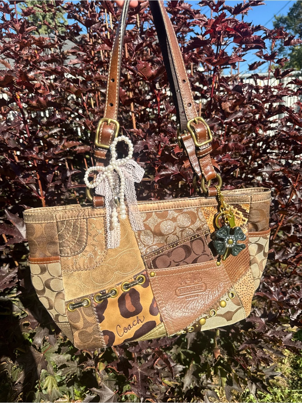 Coach Patchwork Shoulder Bag in Brown and Tan